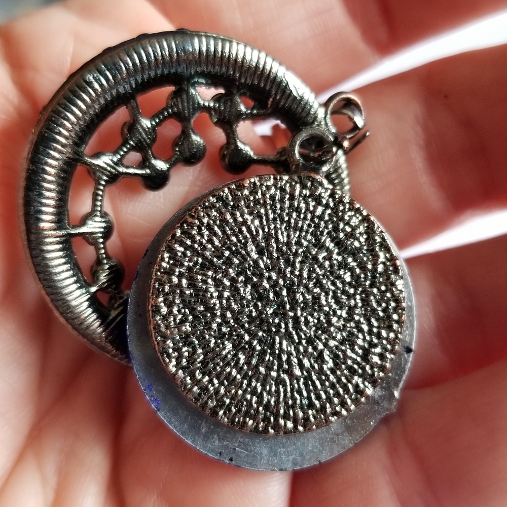 Relisted - Moon pendant blue gem dark silver tone metal lunar celestial - Picture 10 of 10